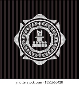 motivational speech icon inside silver badge or emblem