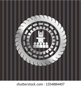 motivational speech icon inside silver shiny badge