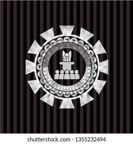 motivational speech icon inside silver badge or emblem
