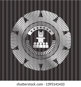 motivational speech icon inside silvery badge