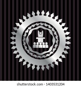 motivational speech icon inside silvery shiny emblem