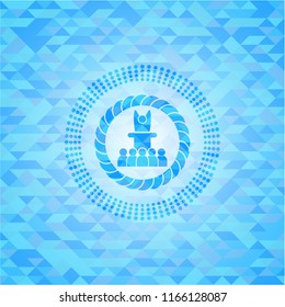 motivational speech icon inside sky blue emblem. Mosaic background