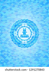 motivational speech icon inside sky blue emblem with triangle mosaic background