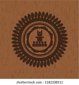  motivational speech icon inside vintage wooden emblem