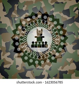 motivational speech icon on camo pattern