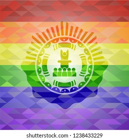 motivational speech icon on mosaic background with the colors of the LGBT flag