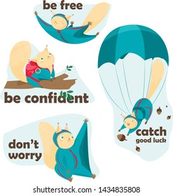 Motivational stickers with  flying squirrel