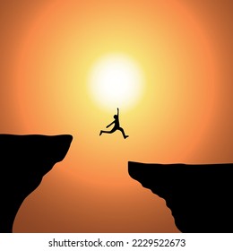 Motivational sunset, young, freedom, stone, business, leap, sunrise, jump, rock, success, courage, over, concept, summer, man, motivational sunset.