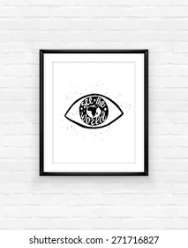 Motivational travel poster with earth in the eye. Travel label with grunge texture. See the world