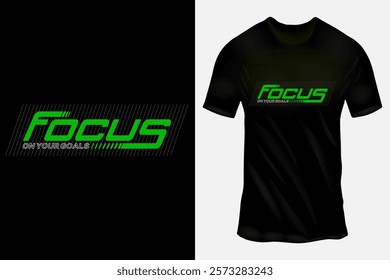 Motivational T-shirt Design with Neon Green 'FOCUS' ON YOUR GOALS' Message in Bright Colors