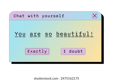 Motivational typographic vintage dialogue window with pastel gradient background displaying the message You are so beautiful. Encouraging positive or inspirational quote for printout or graphic print