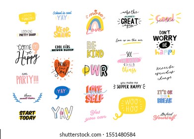 Motivational Typography Set Of Cool Quotes. Isolated On White Background. Trendy And Cute Lettering. Perfect For T Shirt Design, Posters, Stickers, Banners, Cards. Scandinavian Style.