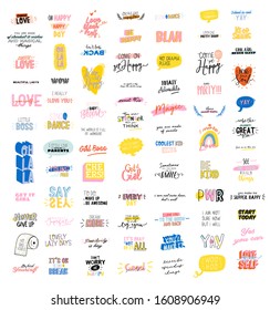 Motivational typography set of cool quotes. Isolated on white background. Trendy and cute lettering. Perfect for t shirt design, posters, stickers, banners, cards. Scandinavian style.