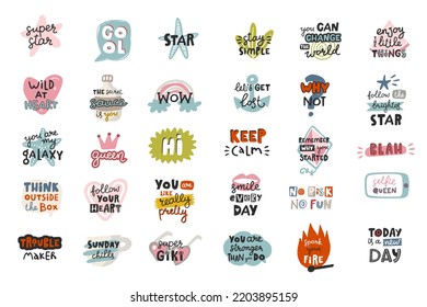 Motivational typography set of cool quotes. Isolated on white background. Trendy vector lettering. Collection perfect for weekly or daily planner, note paper, tshirt design, posters, stickers, banners