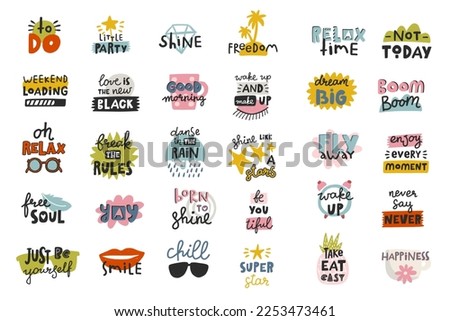 Motivational typography set of cool quotes. Isolated on white background. Trendy vector lettering. Collection perfect for weekly or daily planner, note paper, tshirt design, posters, stickers, banners