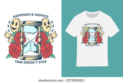 motivational vector illustration that time will go on with the arrival of happiness and sadness, expression