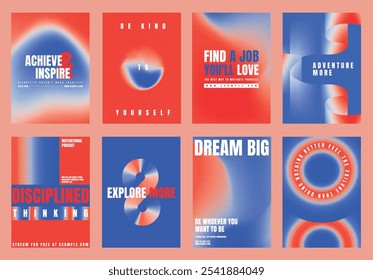 Conjunto de Plantilla de póster de gradiente vibrante motivacional. Conjunto de Plantilla de póster de inspiración abstracta moderna. Diseño degradado azul rojo. Conjunto de Plantillas modernas del cartel del Vector, diseño azul rojo vibrante del gradiente