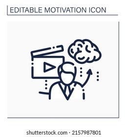 Motivational video line icon. Inspiration video clip for changing life, promoting productivity, improving skills. Achieving goals. Motivation concept. Isolated vector illustration. Editable stroke