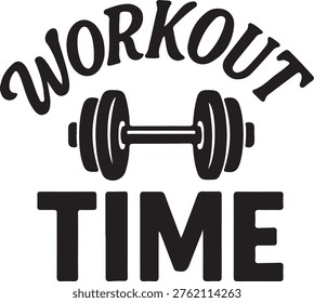 Motivational workout graphic featuring dumbbells and bold workout time text
