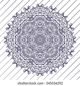 Motive mandala flower pattern, drawn with a pen. blue and white. Mandala tribal pattern. Ethnic, fabric, motifs. Vector, abstract flower mandala. Decorative elements for design. EPS 10