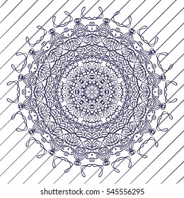 Motive mandala flower pattern, drawn with a pen. blue and white. Mandala tribal pattern. Ethnic, fabric, motifs. Vector, abstract flower mandala. Decorative elements for design. EPS 10
