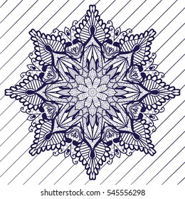 Motive mandala flower pattern, drawn with a pen. blue and white. Mandala tribal pattern. Ethnic, fabric, motifs. Vector, abstract flower mandala. Decorative elements for design. EPS 10