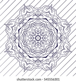 Motive mandala flower pattern, drawn with a pen. blue and white. Mandala tribal pattern. Ethnic, fabric, motifs. Vector, abstract flower mandala. Decorative elements for design. EPS 10