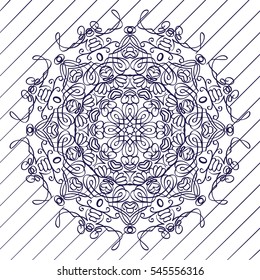 Motive mandala flower pattern, drawn with a pen. blue and white. Mandala tribal pattern. Ethnic, fabric, motifs. Vector, abstract flower mandala. Decorative elements for design. EPS 10