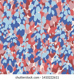 Motley abstract seamless pattern. Multicolor ovals forming flowers petals. Plain silhouettes botanical background. Good for textile and fabric.