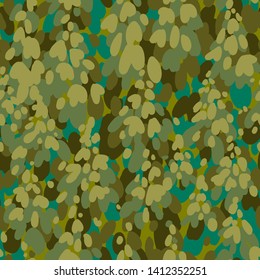 Motley abstract seamless pattern. Multicolor ovals forming flowers petals. Plain silhouettes botanical background. Good for textile and fabric.