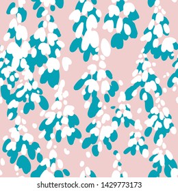 Motley abstract seamless pattern. Multicolor ovals forming trees under the snow. Plain silhouettes nature background. Good for textile and fabric.