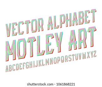 Motley Art vector typeface. Colored gradient font. Isolated english alphabet.