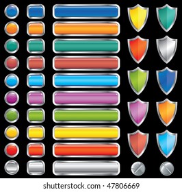 motley buttons, shields and screw set (vector,CMYK)