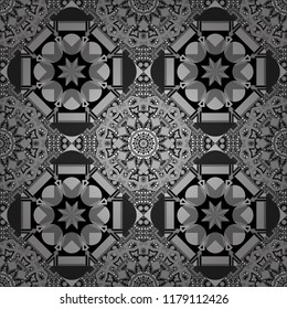 Motley center in orange, blue and brown tones. Seamless pattern, luxurious colourful old design. Carpet with ethnic ornament.