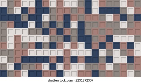 Motley checkered background with 3D effect. Multi-colored square shapes are randomly lined up in rows. Template for designing blogs, posters, covers, booklets and other projects of yours. Vector.
