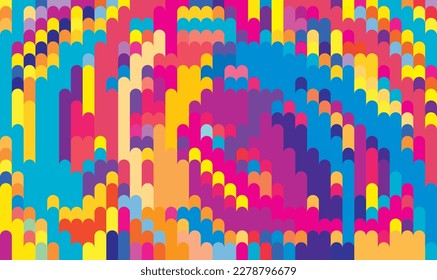 Motley colorful background with multicolored vertical rounded stripes. Particolored vector graphic pattern. CMYK colors