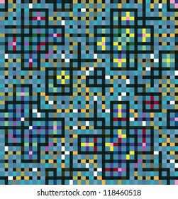 Motley decoration of squares and rectangles. Seamless mosaic of butterflies and beetles.