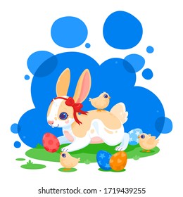 Motley easter bunny and easter eggs