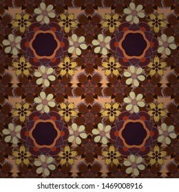 Motley elements isolated. Luxury, royal and Victorian concept. Vintage baroque seamless pattern in beige, brown and yellow colors. Ornate vector decoration.