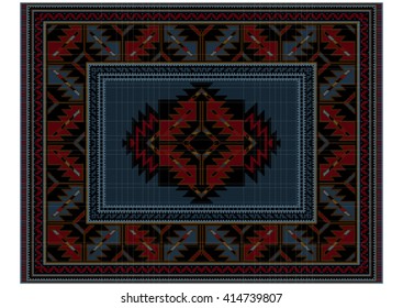 Motley ethnic carpet with vintage ornament and blue in the middle