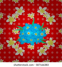 Motley floral seamless pattern on a red background. Vector abstract flower background. Pretty varicolored floral print.