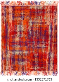 Motley fluffy woven grunge striped rug with fringe