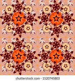 Motley grid. Vector seamless pattern with beige, orange and red elements.