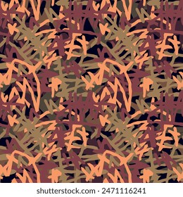 Motley Grunge nahtlose Muster in warmen Farben. Vektorillustration für Druck, Stoff, Bezug, Verpackung, Inneneinrichtung, Blog-Dekoration und andere Ihre Projekte.
