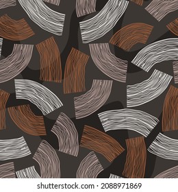 Motley hatched seamless pattern in coffee colors. Vector illustration for print, fabric, cover, packaging, interior decor, blog decoration and other your projects.