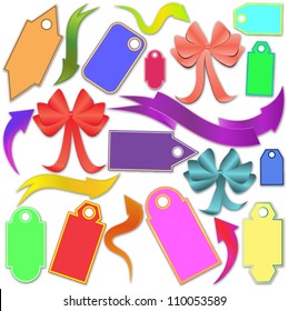 Motley labels, shooters and bows. Vector illustration