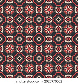 motley parquet seamless pattern. pink, brown, black polygons, segments, shapes and stripes are grouped and lined up against a beige background. vector
