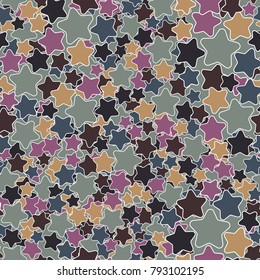 A motley pattern of five-pointed stars with rounded corners. Seamless texture. Autumn colors.