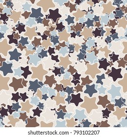 A motley pattern of five-pointed stars with rounded corners. Seamless texture. Autumn colors.