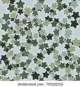 A motley pattern of five-pointed stars with rounded corners. Seamless texture. Autumn colors.